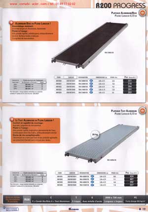 plateau aluminium de longueur de 2 m, 2.5 m , 3 m et de 0.73 m de large .