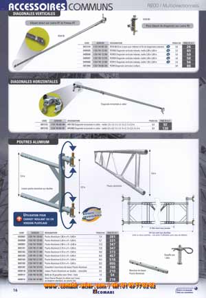 échafaudage multidirectionnel Soludium , poutres acier avec étriers et clavettes hauteur de 0.50 m, attache poutre murale, potres aluminium de 0.4 m, goupilles, manchon de liaison .