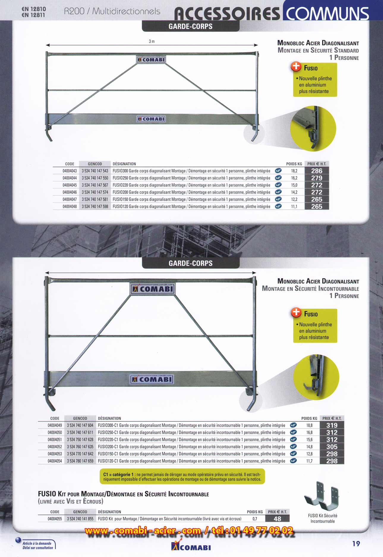 échafaudage multidirectionnel Soludium , poutres acier avec étriers et clavettes hauteur de 0.50 m, attache poutre murale, potres aluminium de 0.4 m, goupilles, manchon de liaison .