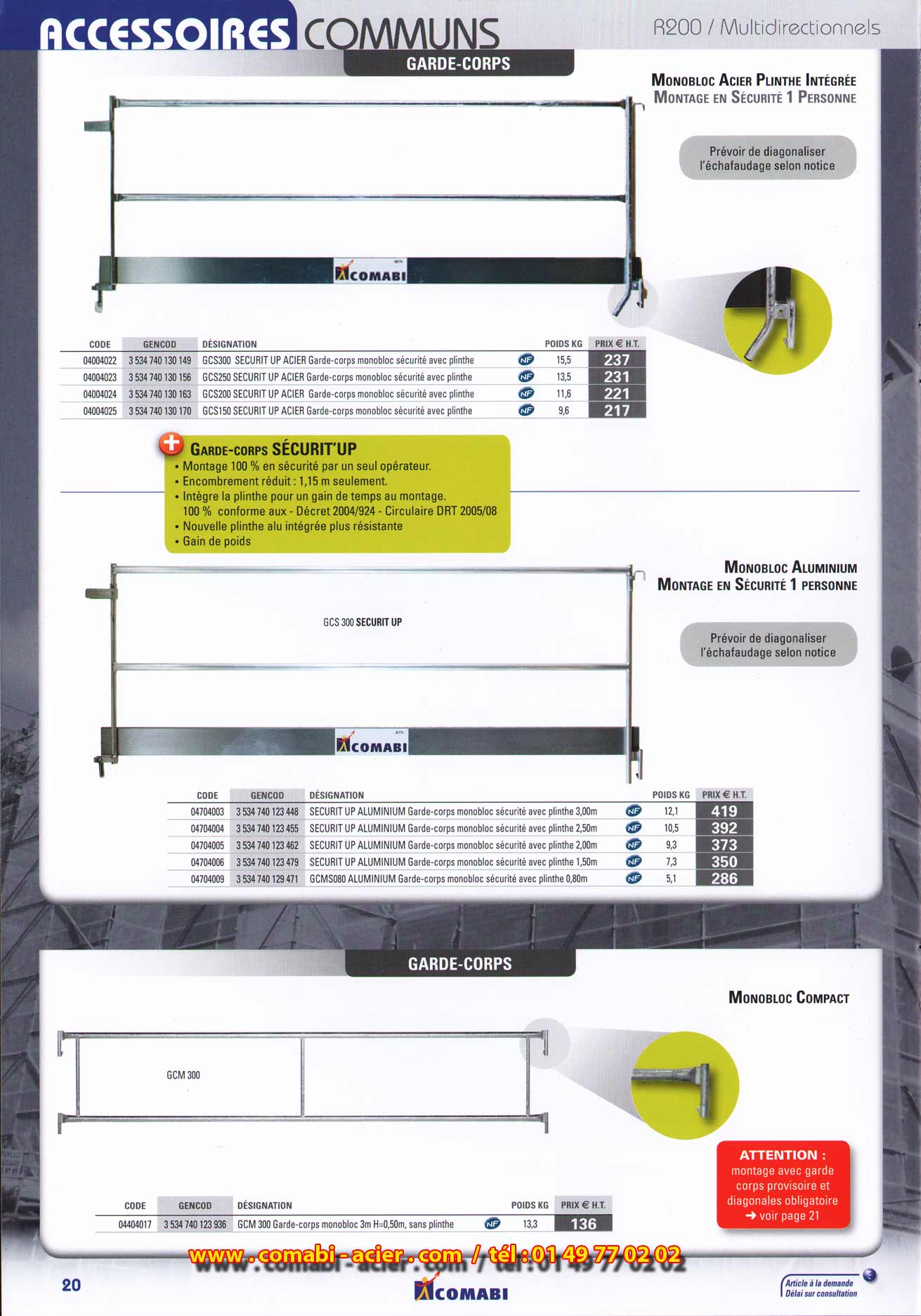 échafaudage multidirectionnel Soludium , poutres acier avec étriers et clavettes hauteur de 0.50 m, attache poutre murale, potres aluminium de 0.4 m, goupilles, manchon de liaison .